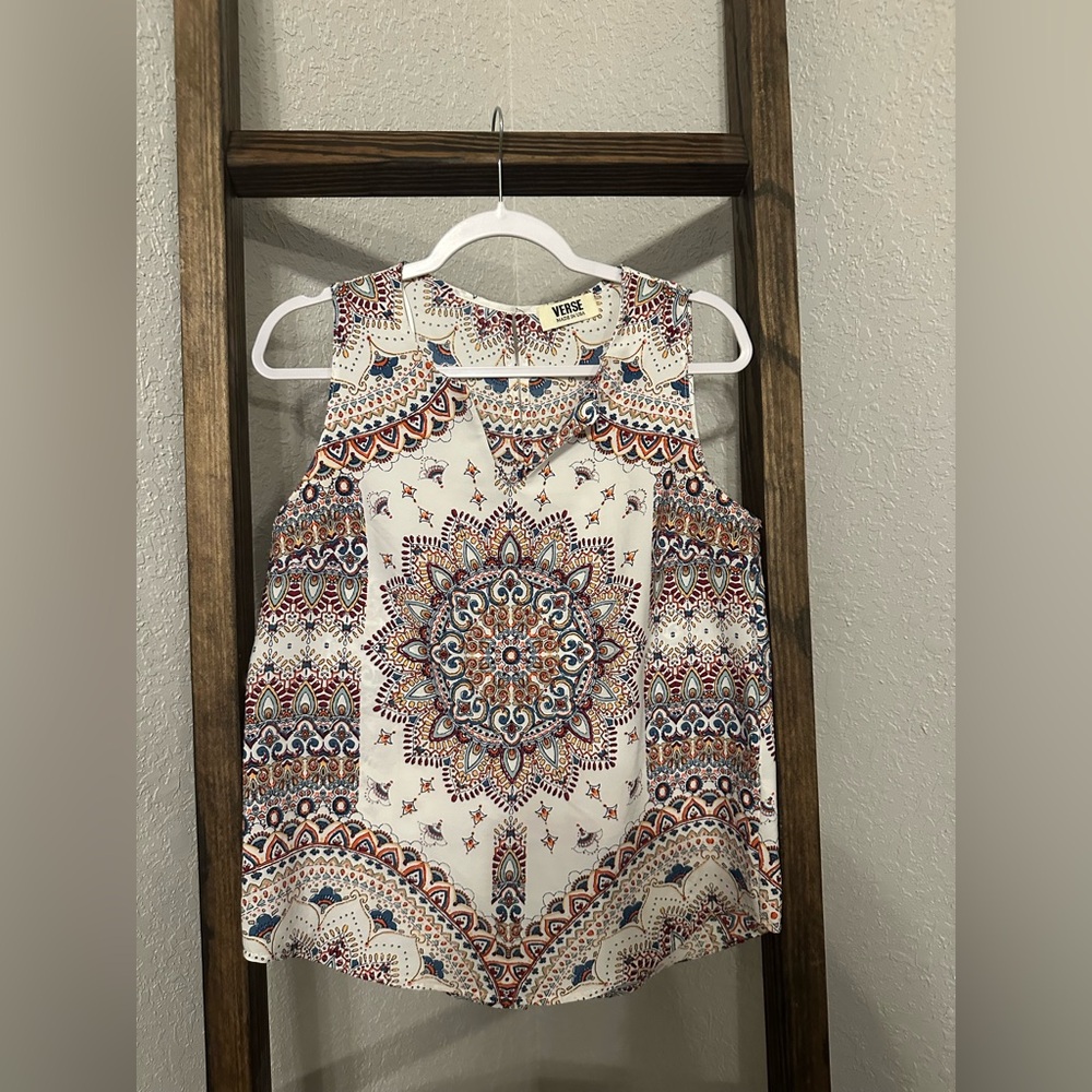 Bohemian Cream and White Sleeveless Tank Top